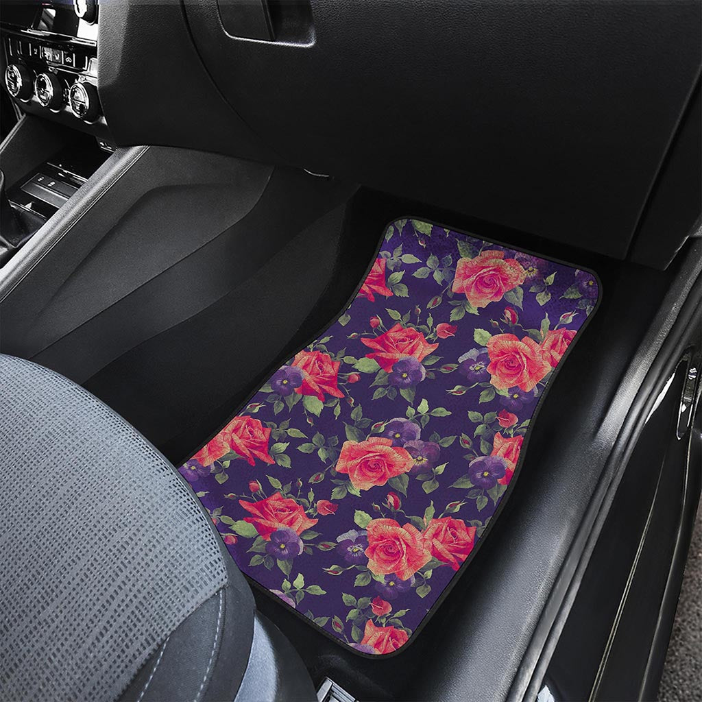 Rose Pansy Floral Flower Pattern Print Front and Back Car Floor Mats