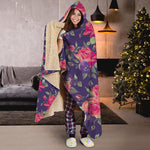 Rose Pansy Floral Flower Pattern Print Hooded Blanket
