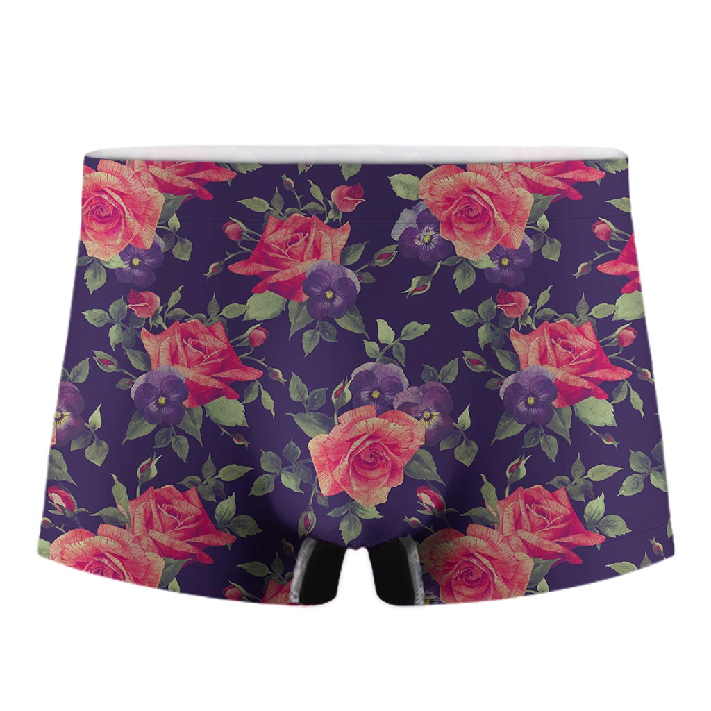 Rose Pansy Floral Flower Pattern Print Men's Boxer Briefs