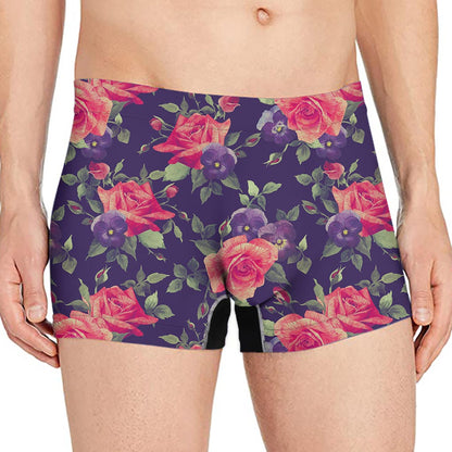 Rose Pansy Floral Flower Pattern Print Men's Boxer Briefs