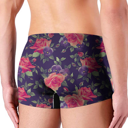 Rose Pansy Floral Flower Pattern Print Men's Boxer Briefs