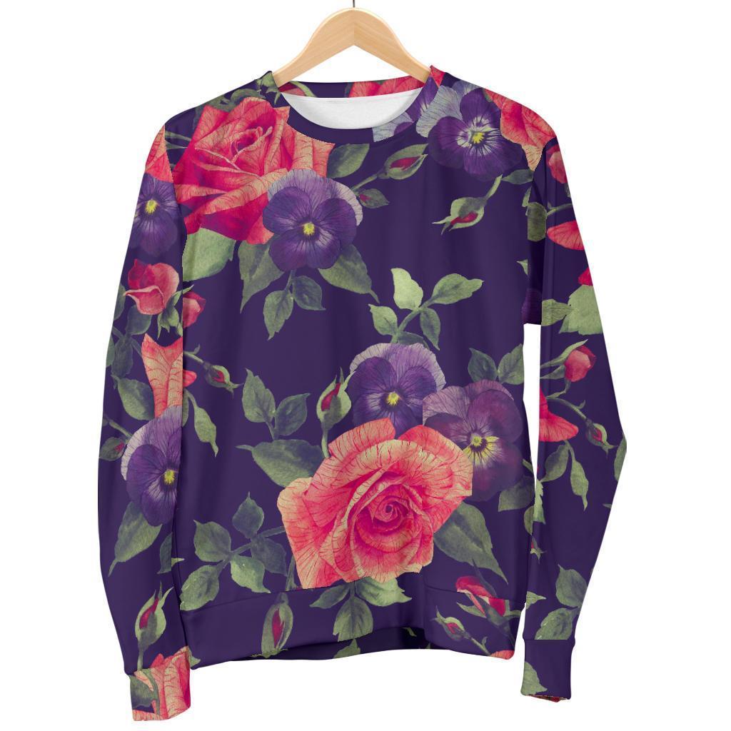 Rose Pansy Floral Flower Pattern Print Men's Crewneck Sweatshirt GearFrost