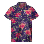 Rose Pansy Floral Flower Pattern Print Men's Short Sleeve Shirt