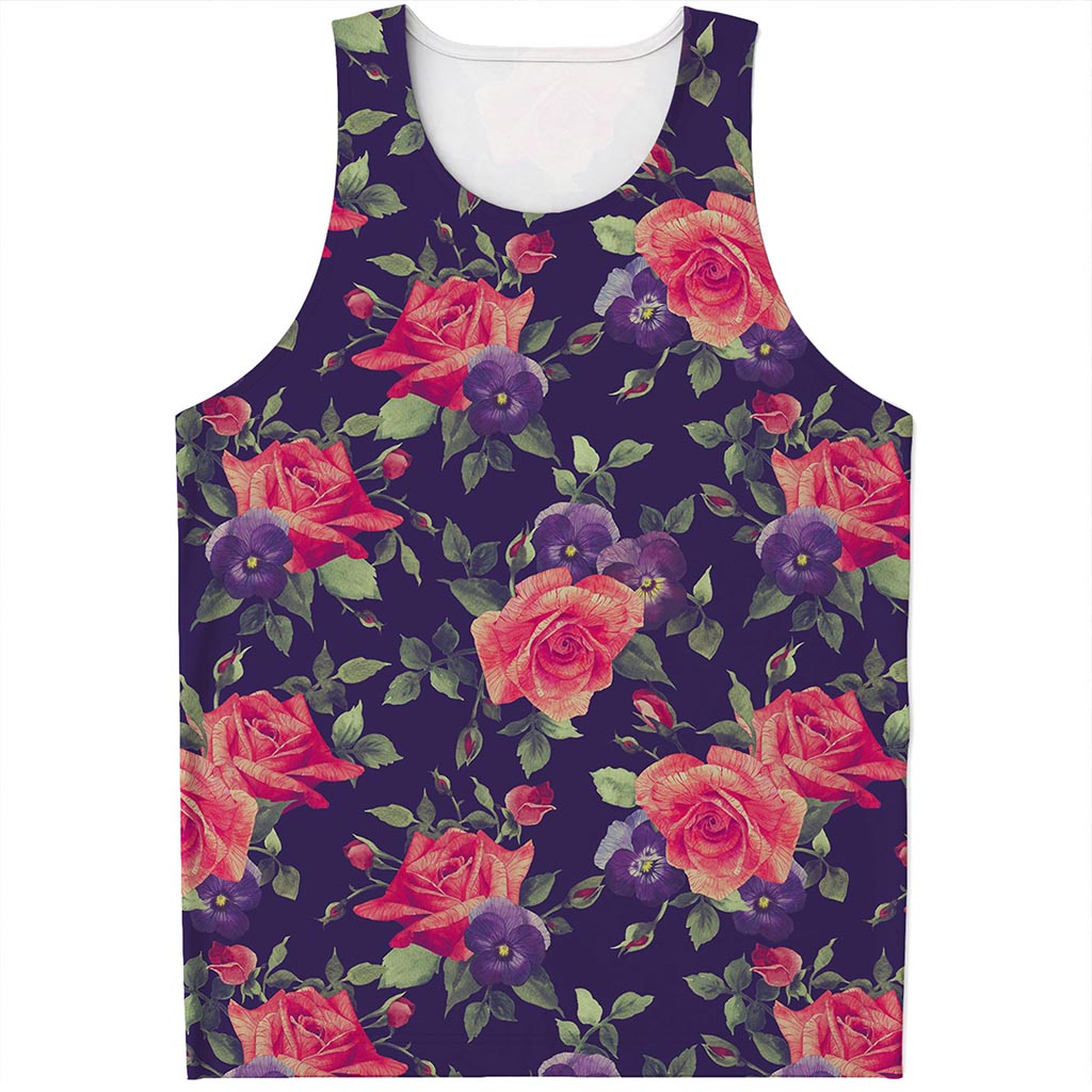 Rose Pansy Floral Flower Pattern Print Men's Tank Top