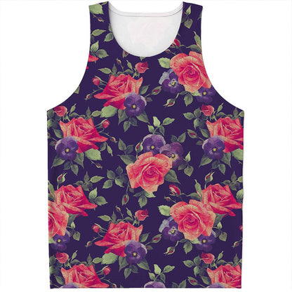 Rose Pansy Floral Flower Pattern Print Men's Tank Top
