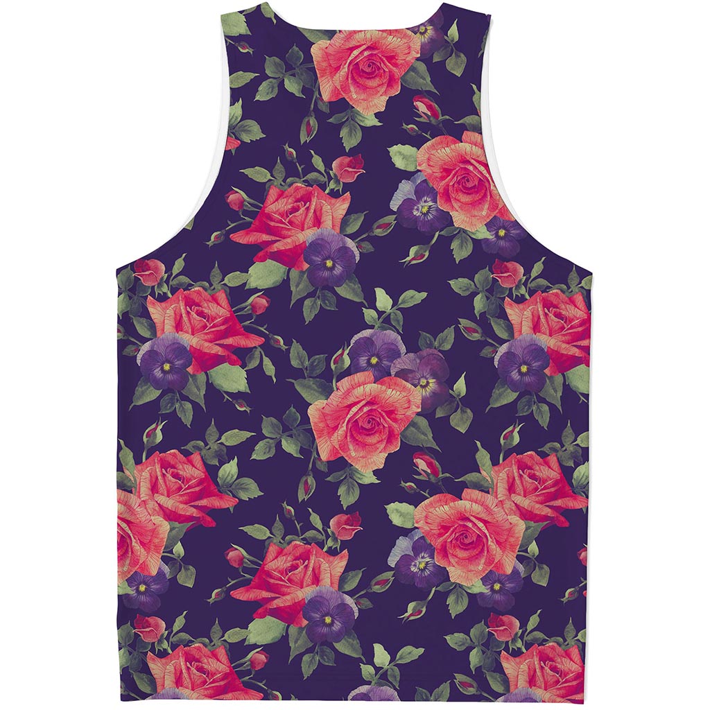 Rose Pansy Floral Flower Pattern Print Men's Tank Top