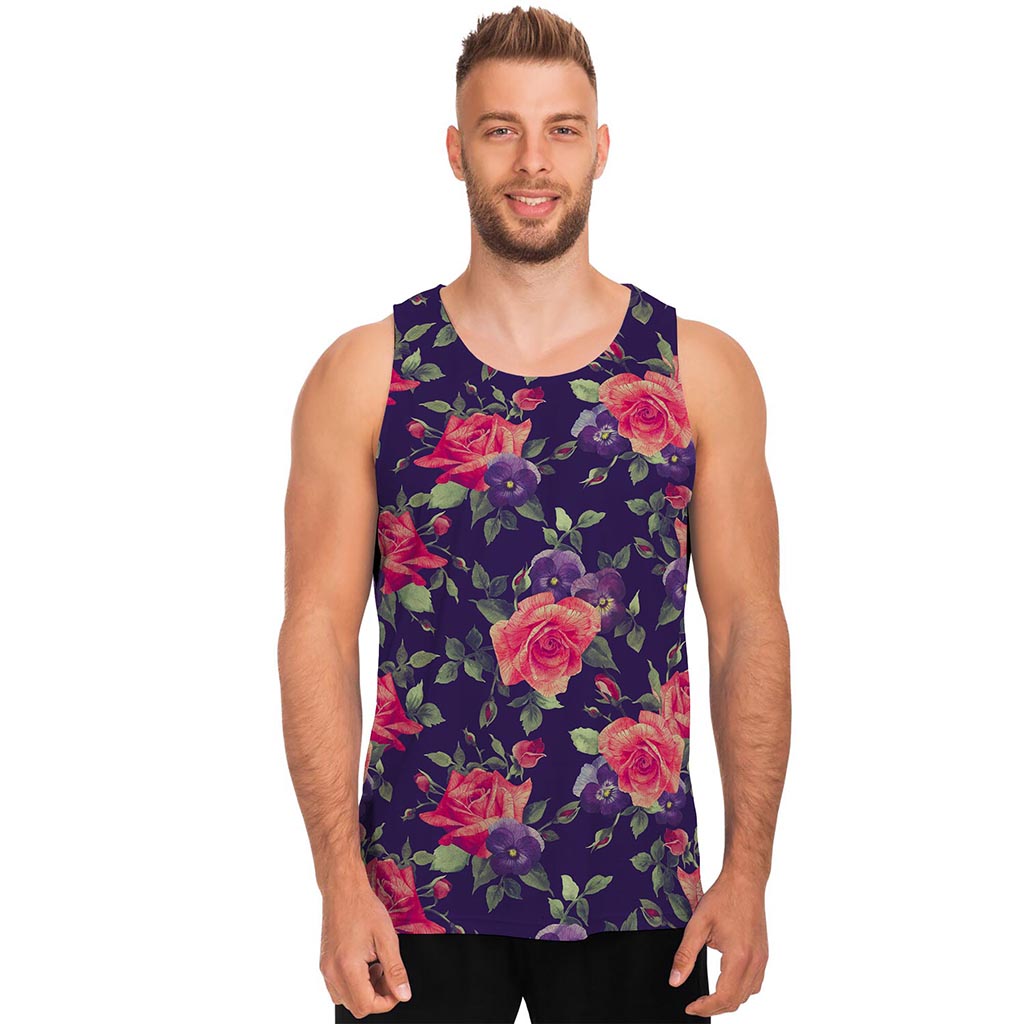 Rose Pansy Floral Flower Pattern Print Men's Tank Top