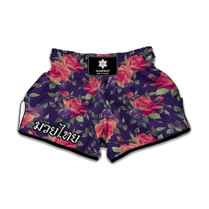 Rose Pansy Floral Flower Pattern Print Muay Thai Boxing Shorts