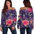 Rose Pansy Floral Flower Pattern Print Off The Shoulder Sweatshirt