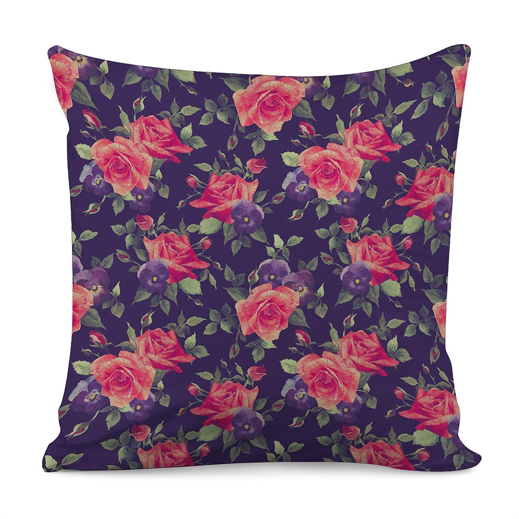Rose Pansy Floral Flower Pattern Print Pillow Cover