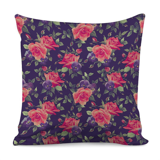 Rose Pansy Floral Flower Pattern Print Pillow Cover