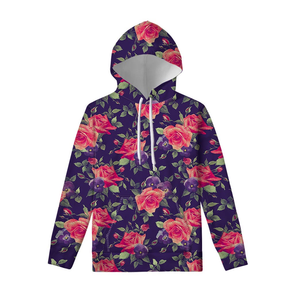 Rose Pansy Floral Flower Pattern Print Pullover Hoodie