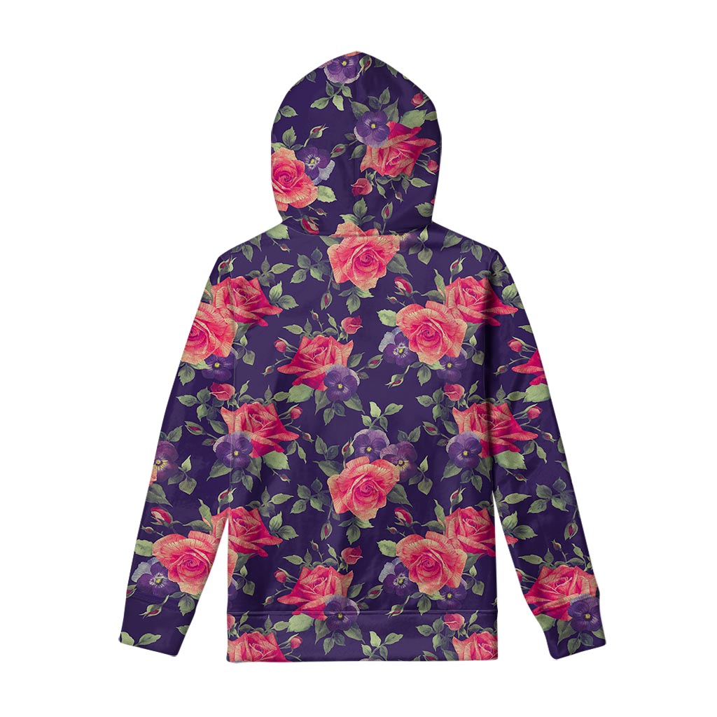 Rose Pansy Floral Flower Pattern Print Pullover Hoodie
