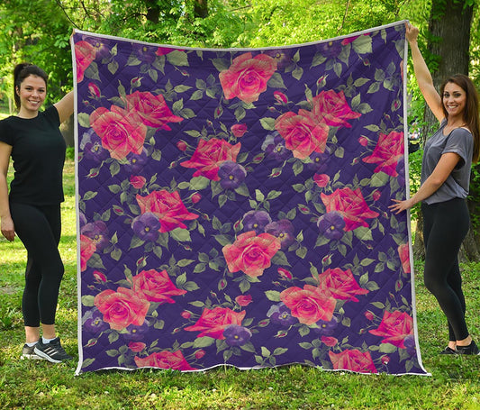 Rose Pansy Floral Flower Pattern Print Quilt