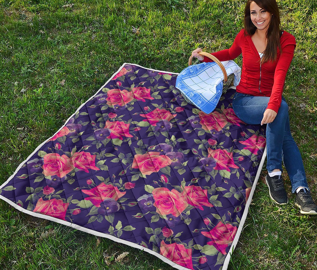 Rose Pansy Floral Flower Pattern Print Quilt