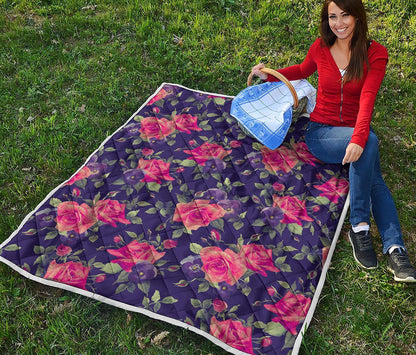Rose Pansy Floral Flower Pattern Print Quilt