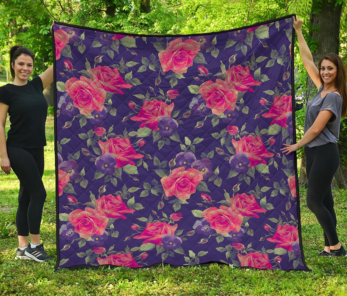 Rose Pansy Floral Flower Pattern Print Quilt