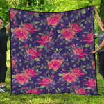 Rose Pansy Floral Flower Pattern Print Quilt