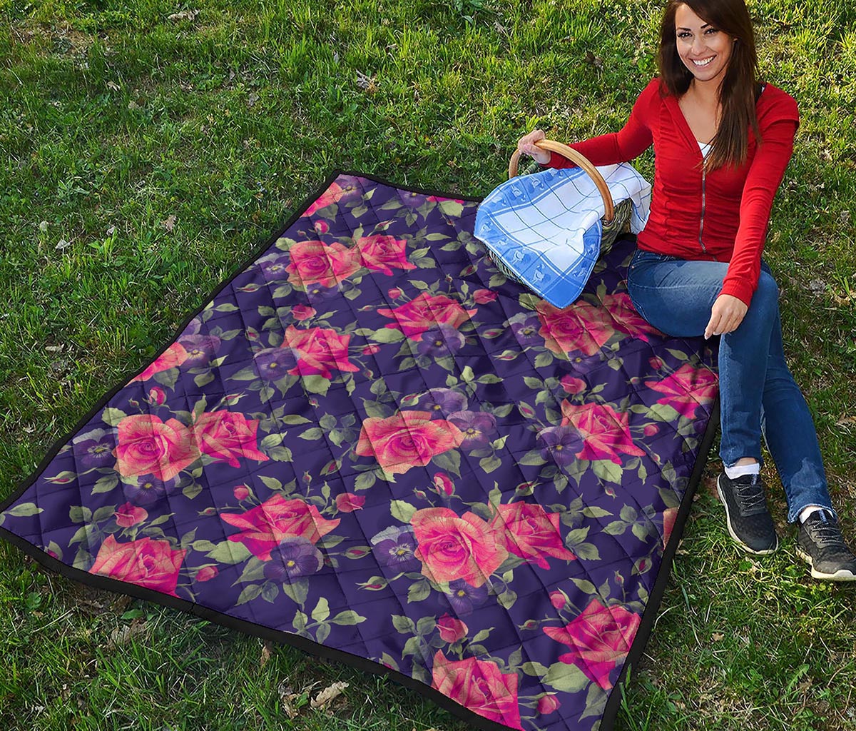 Rose Pansy Floral Flower Pattern Print Quilt