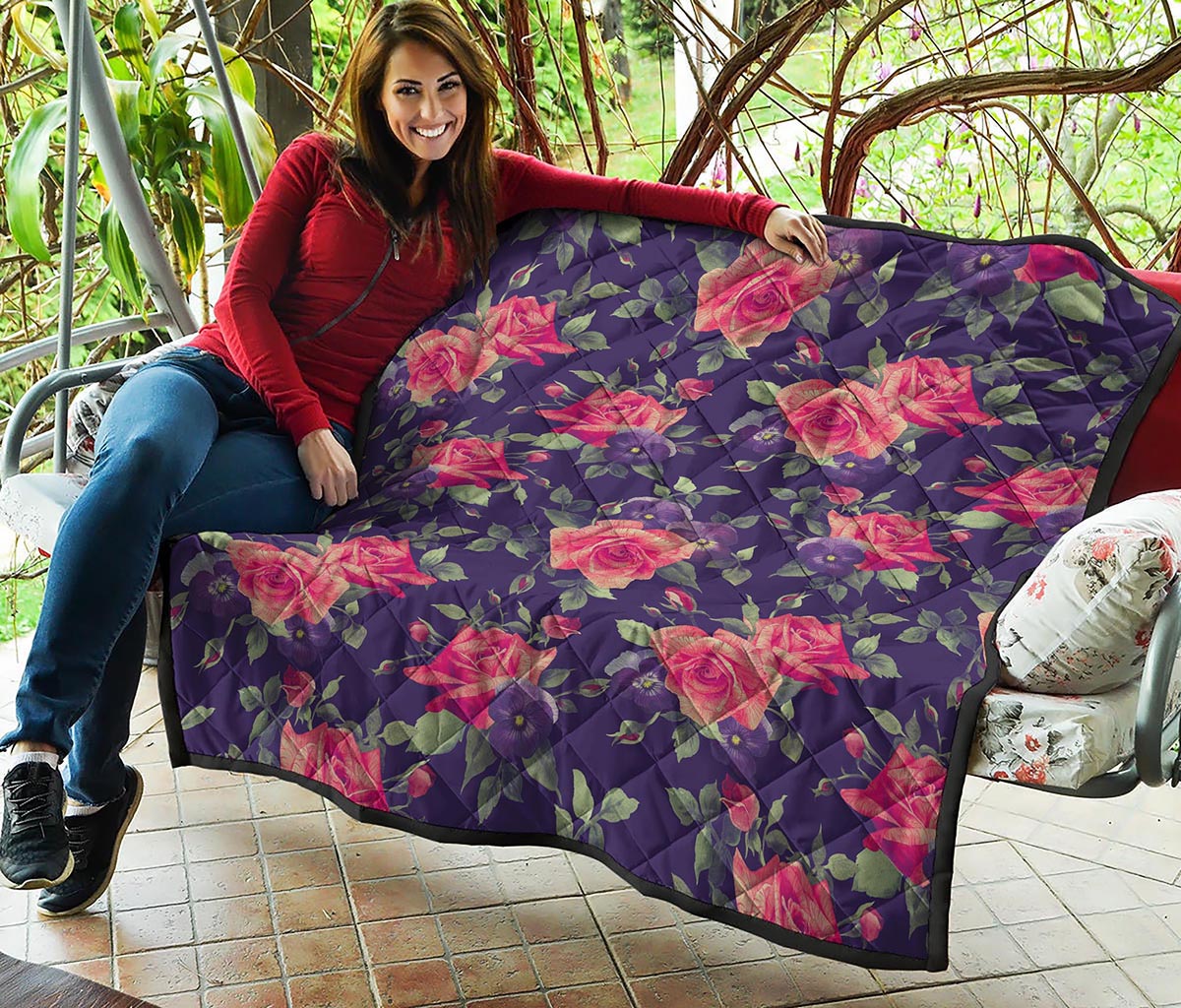 Rose Pansy Floral Flower Pattern Print Quilt