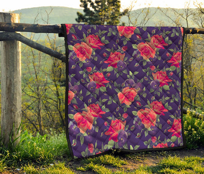Rose Pansy Floral Flower Pattern Print Quilt