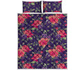 Rose Pansy Floral Flower Pattern Print Quilt Bed Set