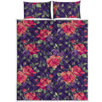 Rose Pansy Floral Flower Pattern Print Quilt Bed Set