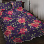 Rose Pansy Floral Flower Pattern Print Quilt Bed Set