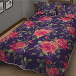 Rose Pansy Floral Flower Pattern Print Quilt Bed Set