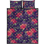 Rose Pansy Floral Flower Pattern Print Quilt Bed Set