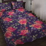Rose Pansy Floral Flower Pattern Print Quilt Bed Set