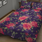 Rose Pansy Floral Flower Pattern Print Quilt Bed Set