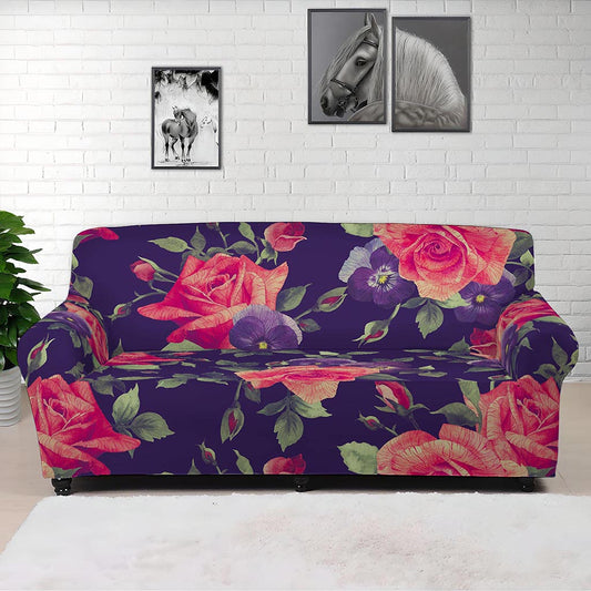 Rose Pansy Floral Flower Pattern Print Sofa Cover