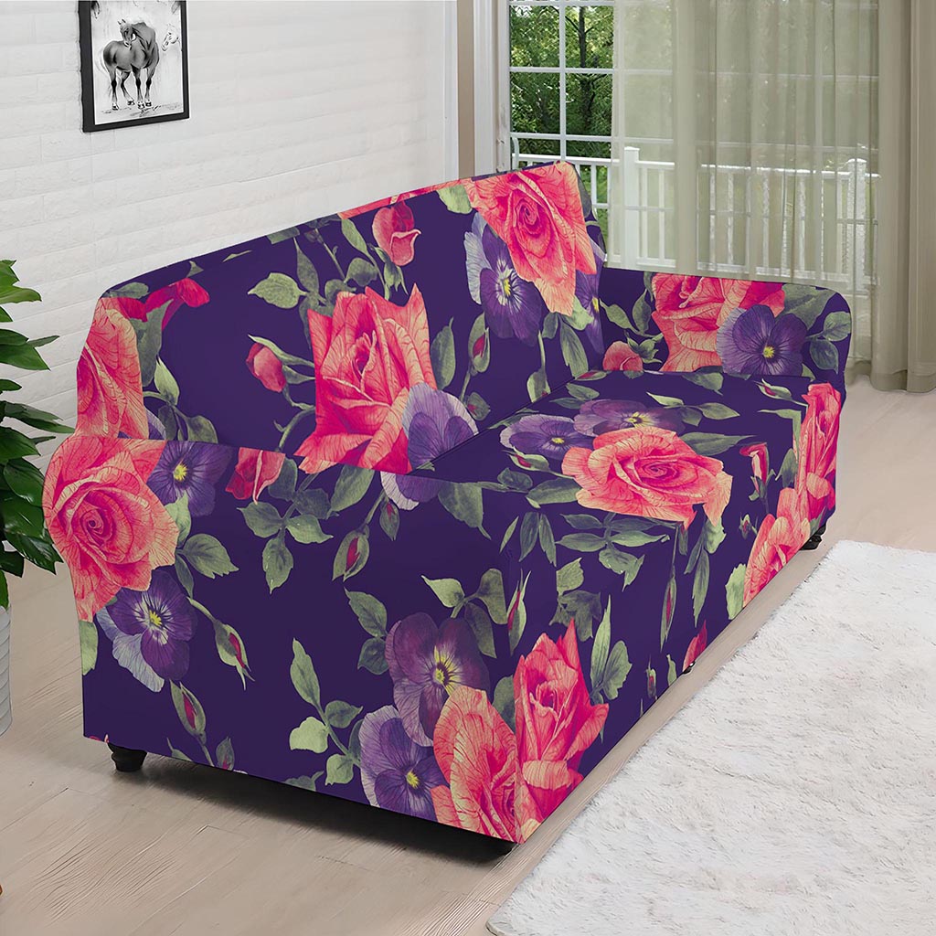 Rose Pansy Floral Flower Pattern Print Sofa Cover