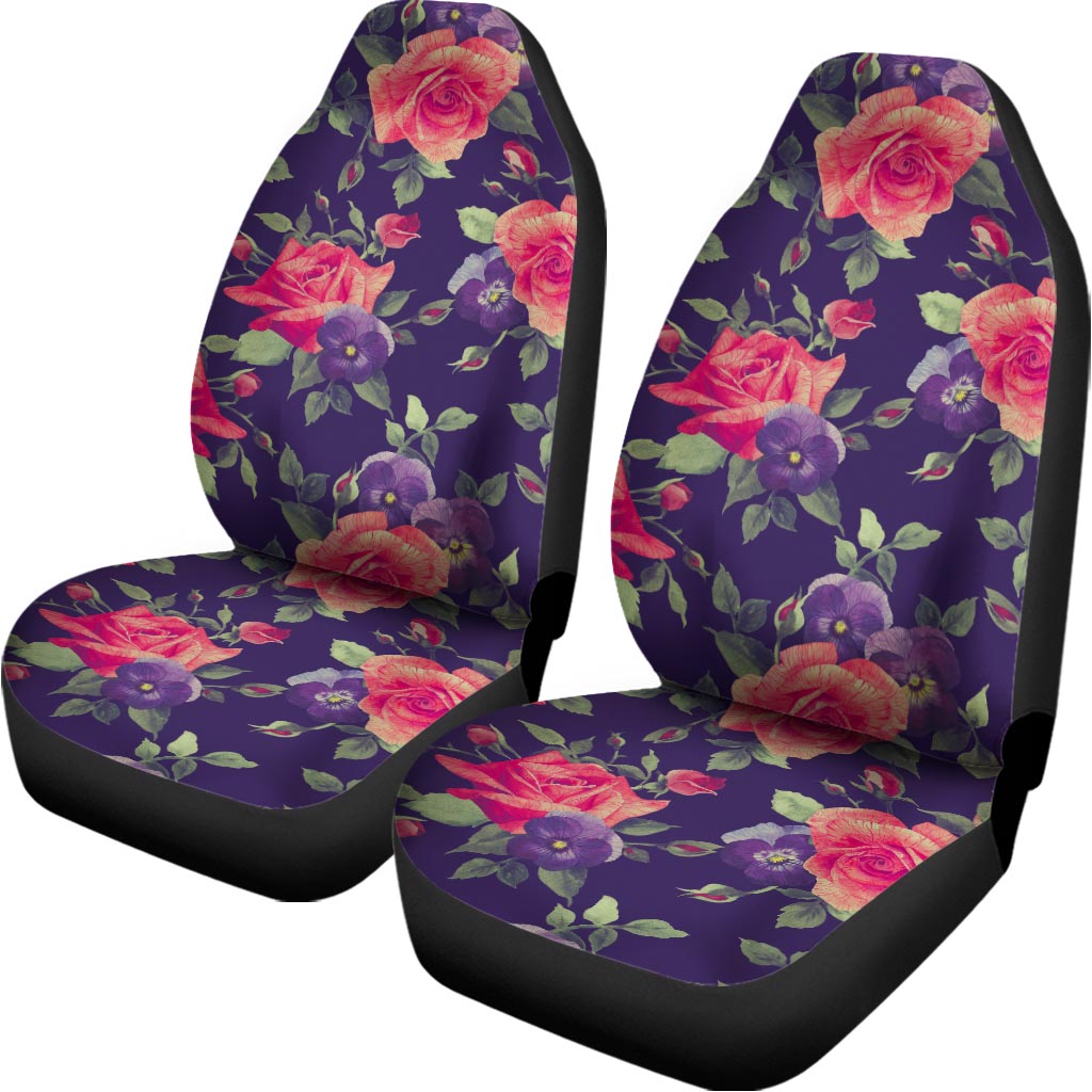 Rose Pansy Floral Flower Pattern Print Universal Fit Car Seat Covers