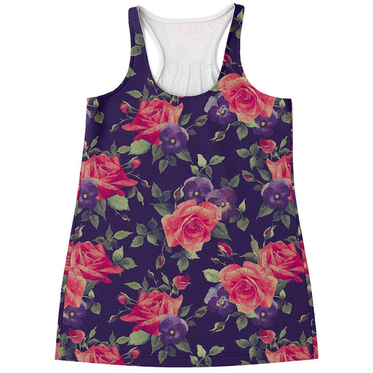 Rose Pansy Floral Flower Pattern Print Women's Racerback Tank Top