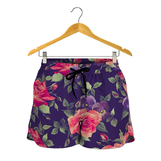 Rose Pansy Floral Flower Pattern Print Women's Shorts