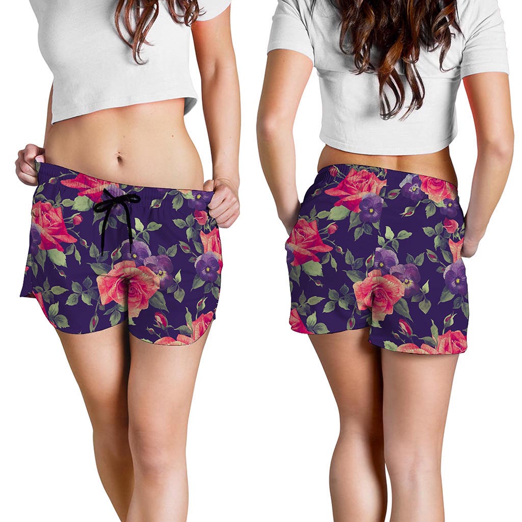 Rose Pansy Floral Flower Pattern Print Women's Shorts