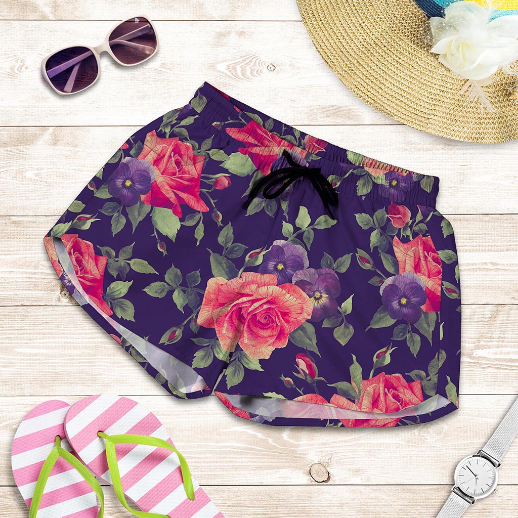Rose Pansy Floral Flower Pattern Print Women's Shorts