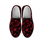 Rose Petals Pattern Print Black Slip On Shoes