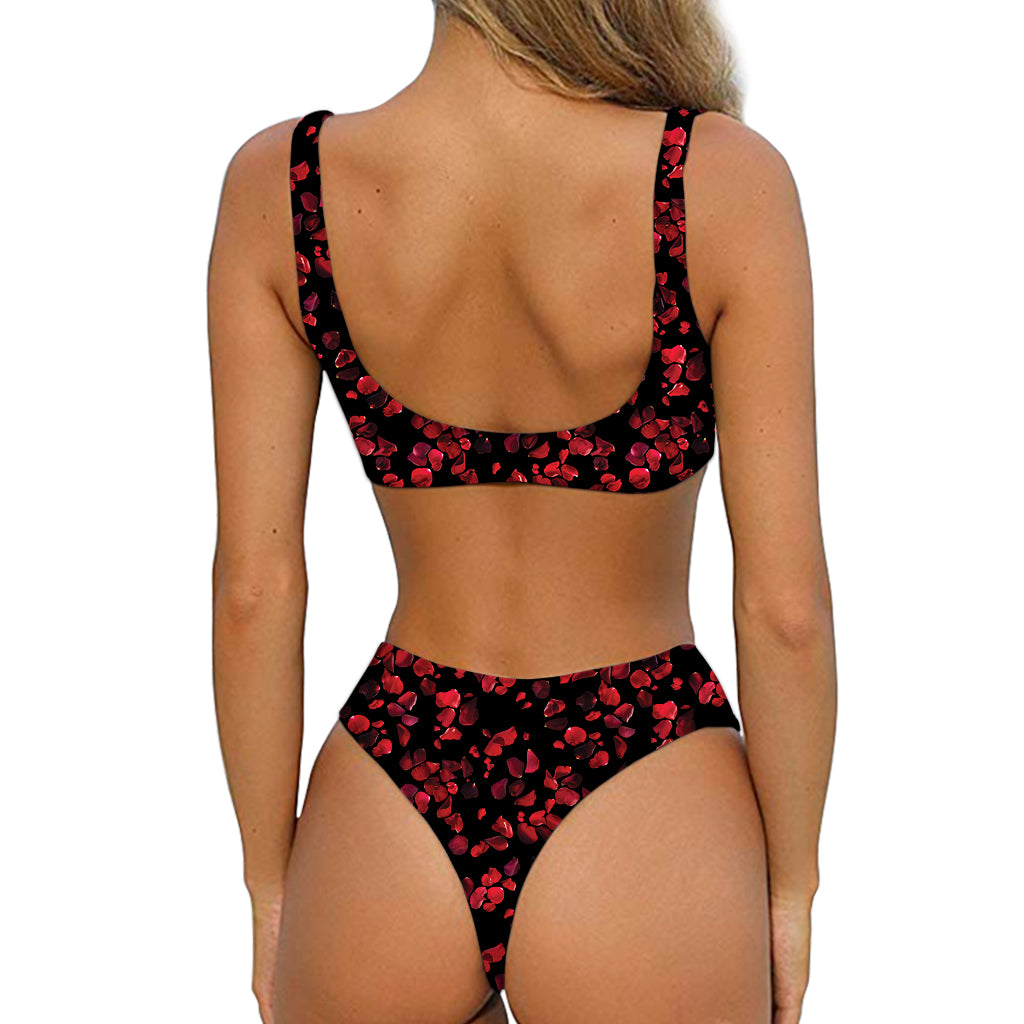 Rose Petals Pattern Print Front Bow Tie Bikini
