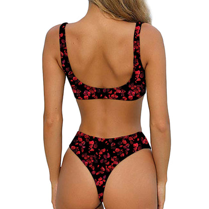 Rose Petals Pattern Print Front Bow Tie Bikini