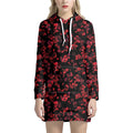 Rose Petals Pattern Print Pullover Hoodie Dress