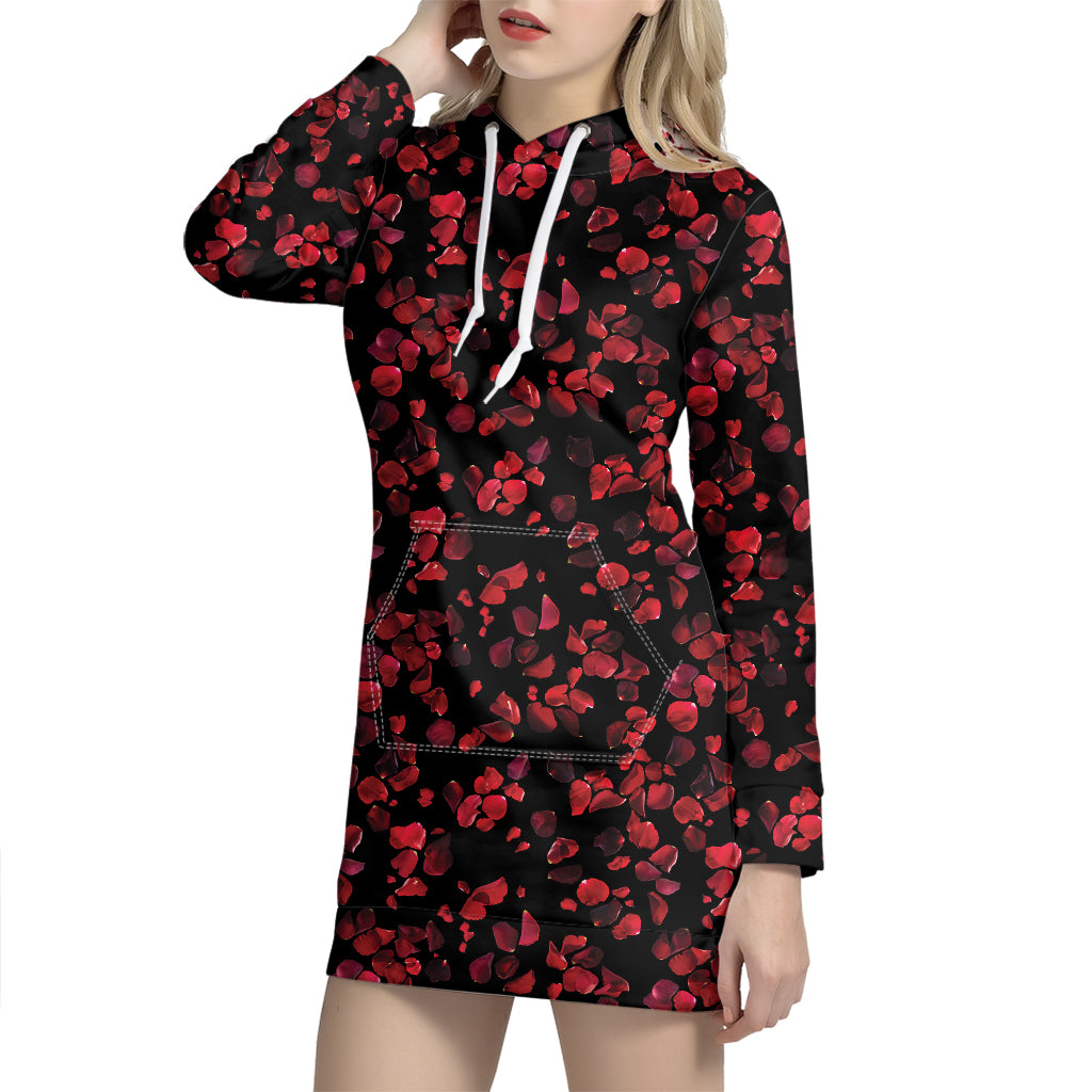 Rose Petals Pattern Print Hoodie Dress