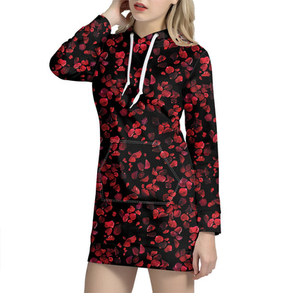 Rose Petals Pattern Print Hoodie Dress