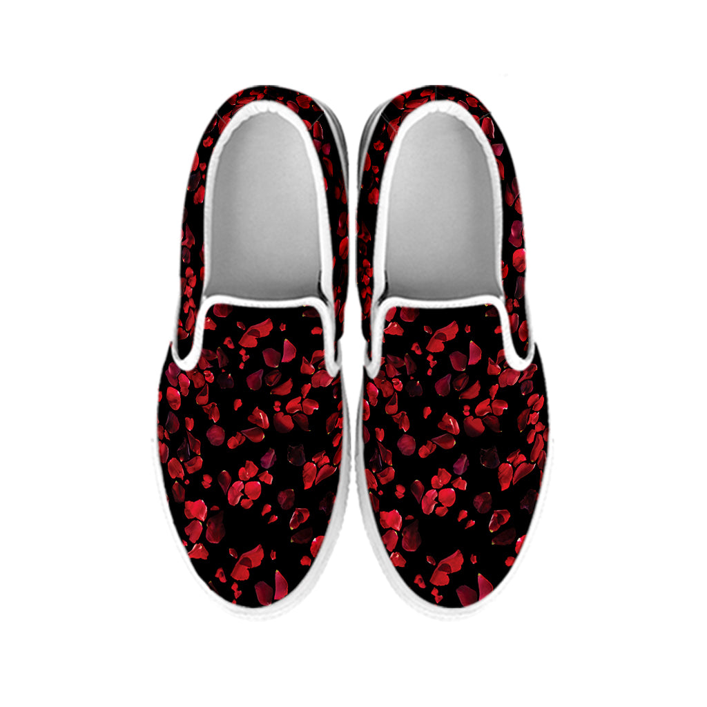 Rose Petals Pattern Print White Slip On Shoes
