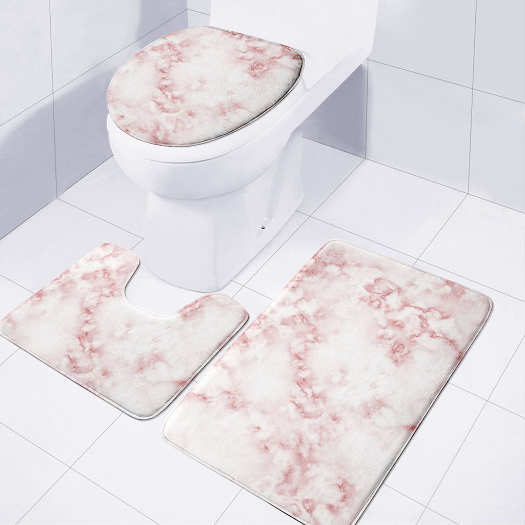 Rose Pink Marble Print 3 Piece Bath Mat Set