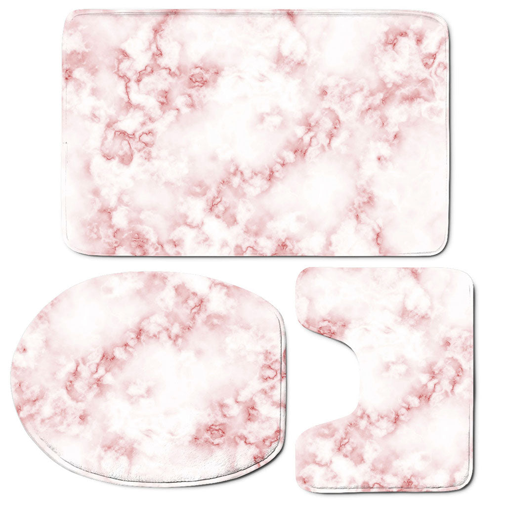 Rose Pink Marble Print 3 Piece Bath Mat Set