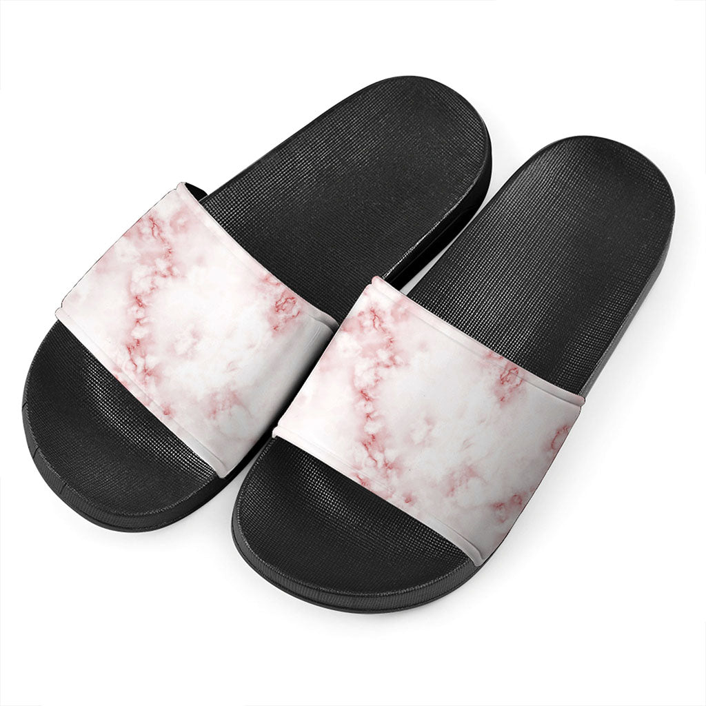 Rose Pink Marble Print Black Slide Sandals