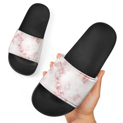 Rose Pink Marble Print Black Slide Sandals
